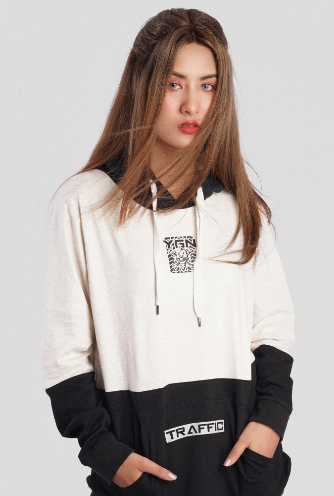 YGN Traffic Gray and Black Hoodie Girl